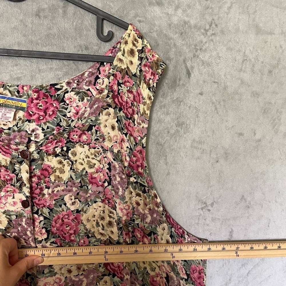 Vintage Bryn Connelly Floral Sundress 2X Plus Cottagecore Button Front Pockets - Picture 6 of 9